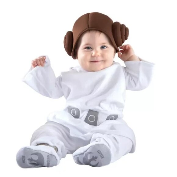 DISNEY STAR WARS WHITE PRINCESS LEIA COSTUME DRESS & CAP HALLOWEEN BABY SZ:3/6mo - Picture 1 of 9